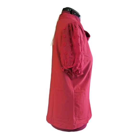 Belle Poque Short Sleeve Button Down Blouse | Size XL | Wine Red - Picture 7 of 13